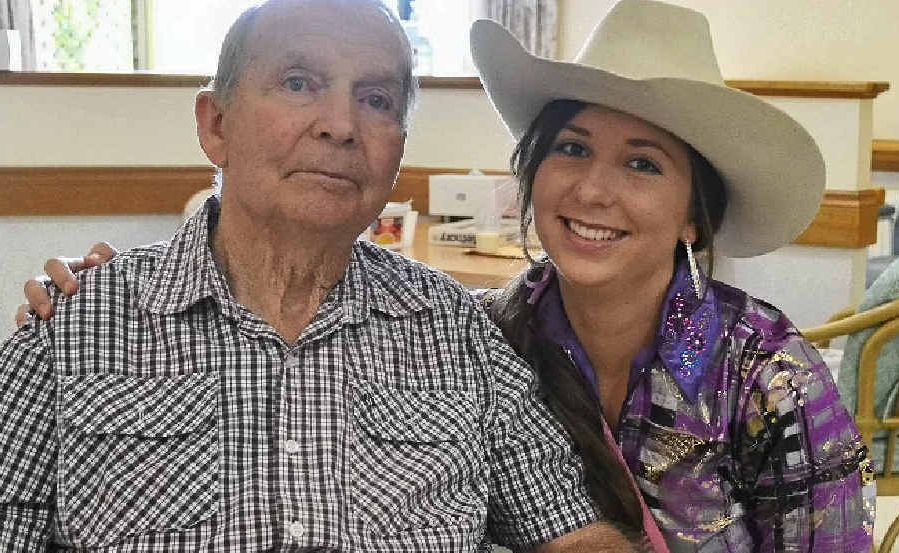 Miss Appearance Laura Lee with her grandfather Ronnie, during the Warwick Rodeo queens and princess tour of Akooramak on Monday. Miss Appearance Laura Lee with her grandfather Ronnie, during the Warwick Rodeo queens and princess tour of Akooramak on Monday.